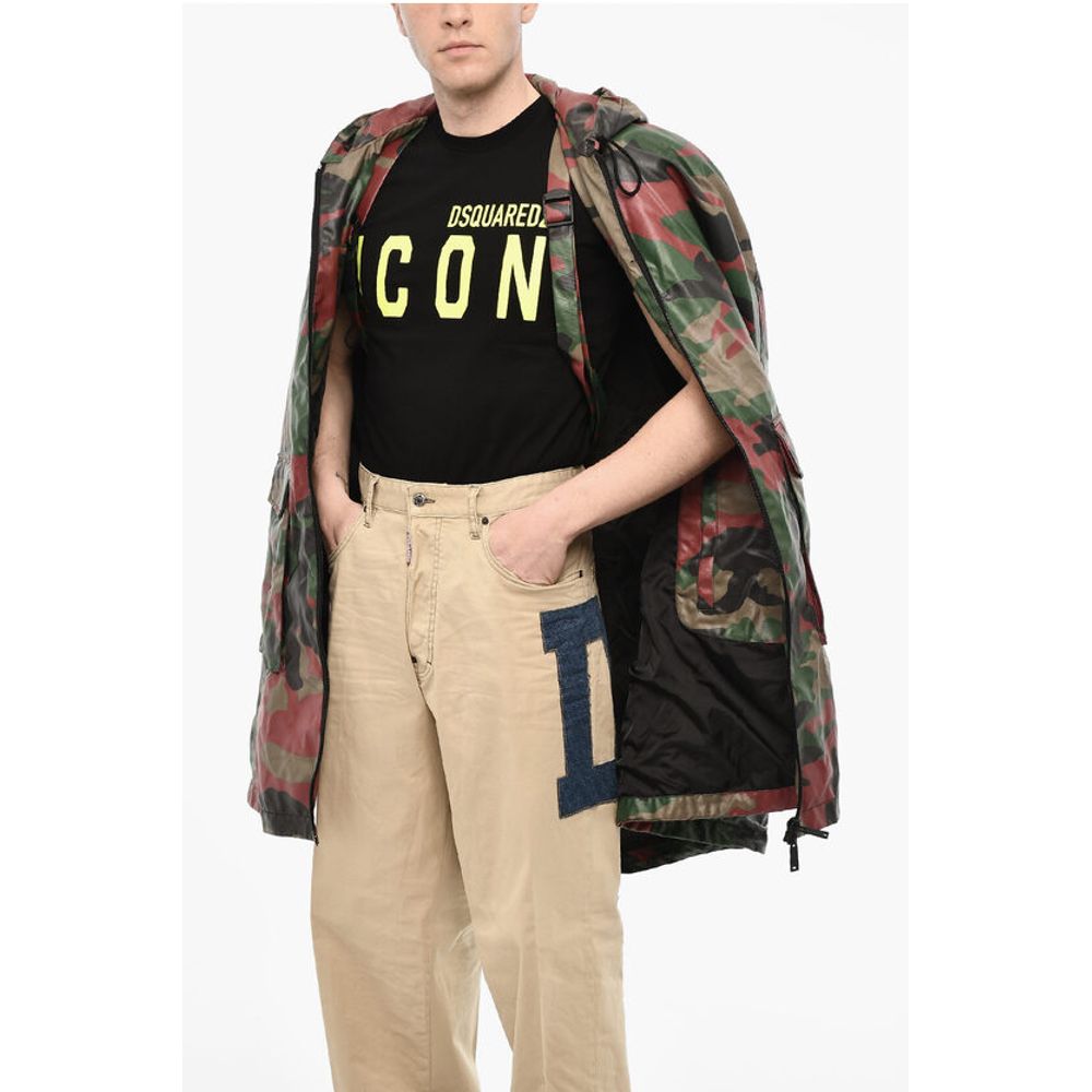 Zipped Closue Camouflage Motif Cape