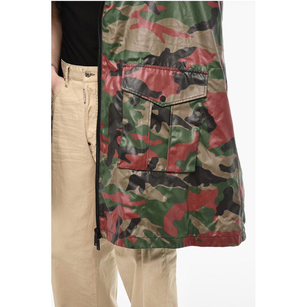 Zipped Closue Camouflage Motif Cape