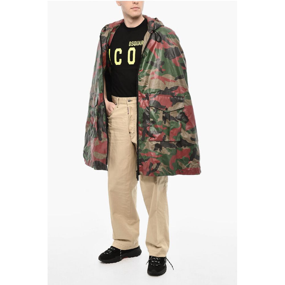 Zipped Closue Camouflage Motif Cape