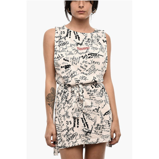 All-Over Printed Mini Beach Cover Up Dress with Belt