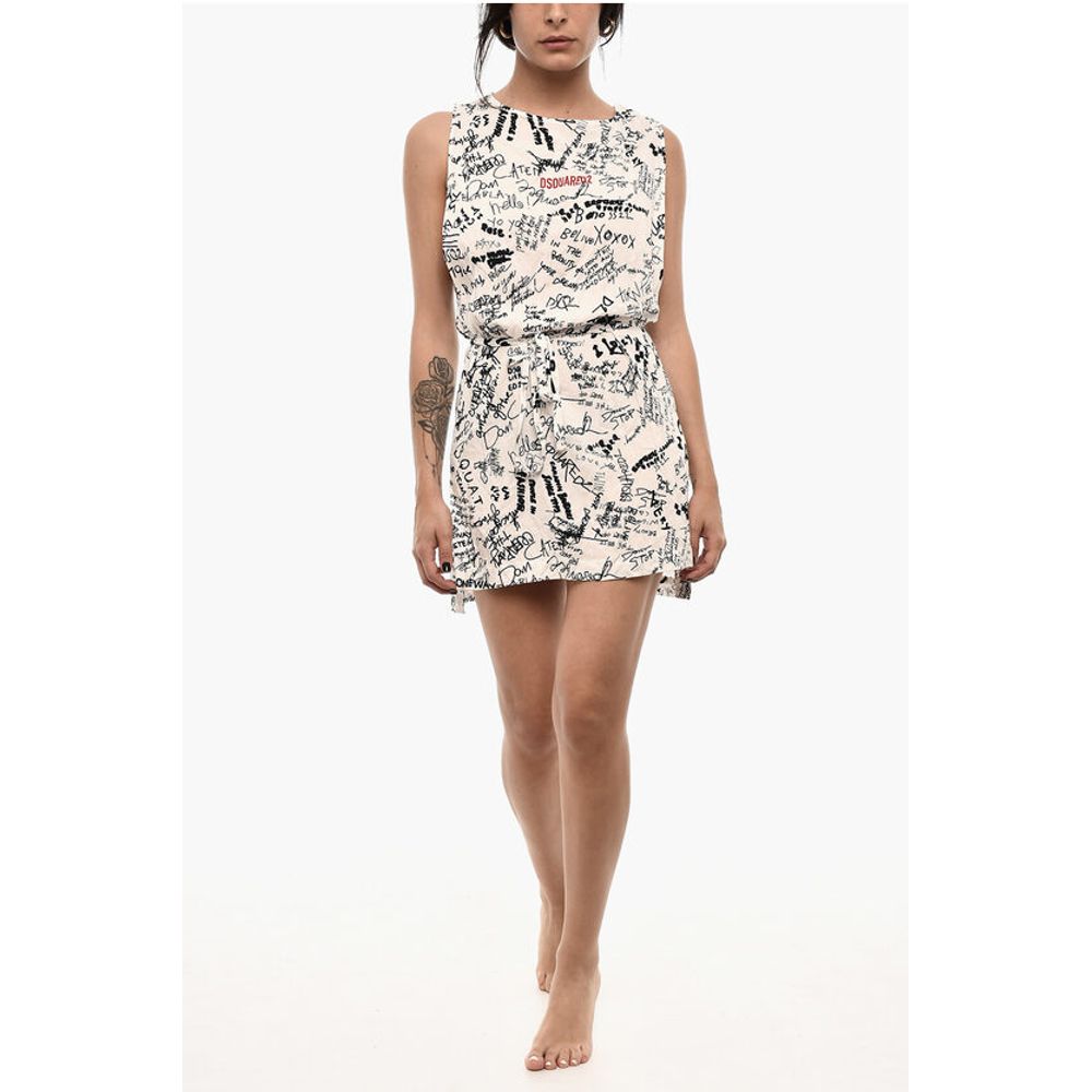 All-Over Printed Mini Beach Cover Up Dress with Belt