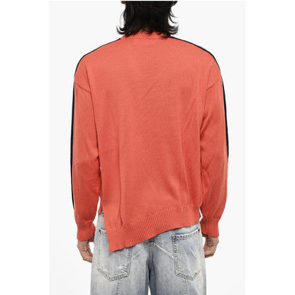 Asymmetrical Cut Crew-Neck Sweater with Contrasting Band