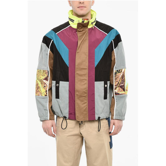 Multi Fabrics Windbreaker With Hidden Hood