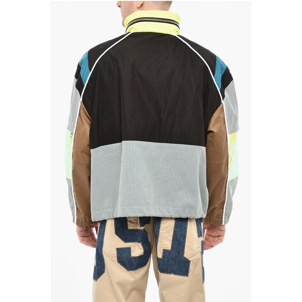 Multi Fabrics Windbreaker With Hidden Hood