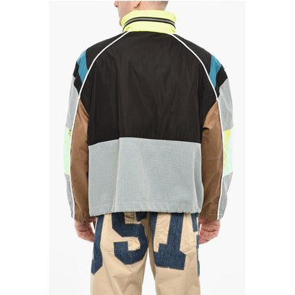 Multi Fabrics Windbreaker With Hidden Hood