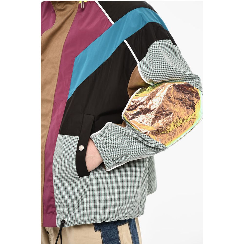 Multi Fabrics Windbreaker With Hidden Hood