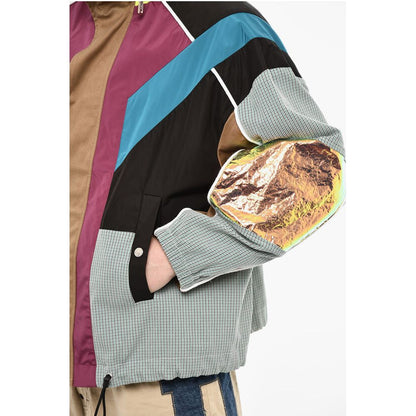Multi Fabrics Windbreaker With Hidden Hood