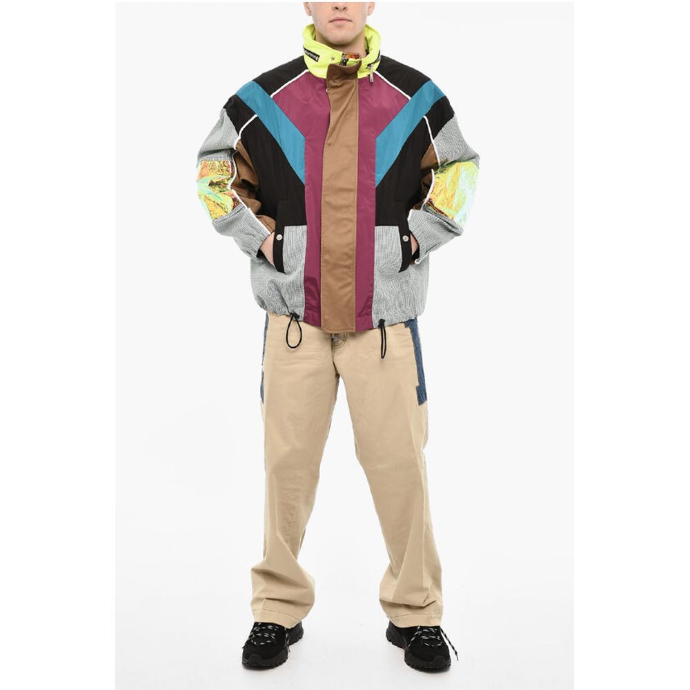 Multi Fabrics Windbreaker With Hidden Hood