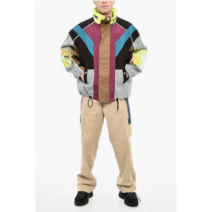 Multi Fabrics Windbreaker With Hidden Hood
