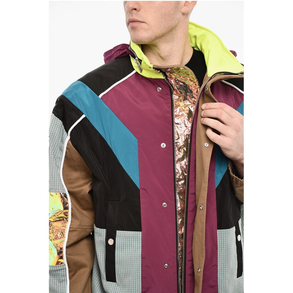 Multi Fabrics Windbreaker With Hidden Hood