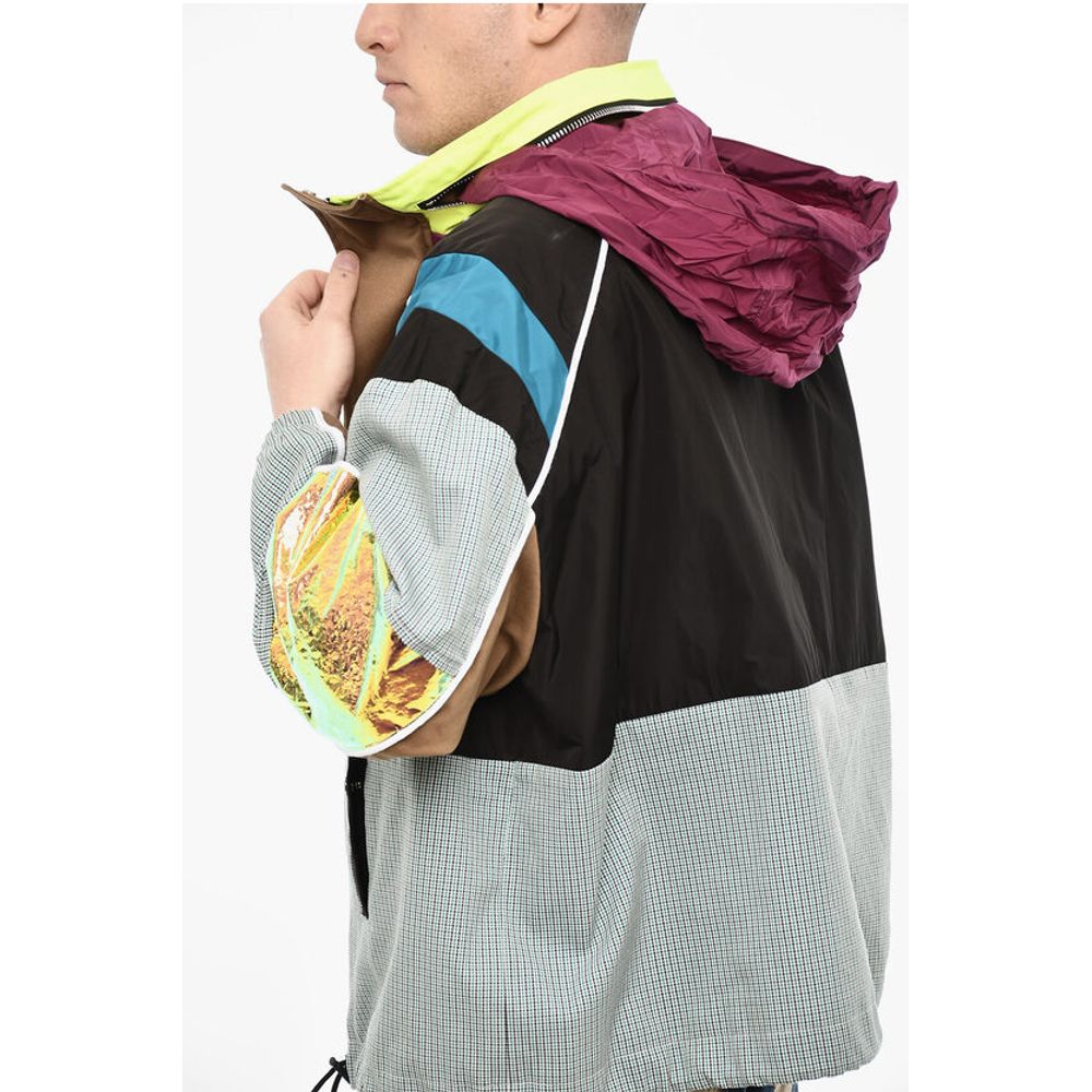 Multi Fabrics Windbreaker With Hidden Hood