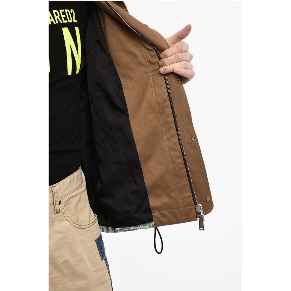 Multi Fabrics Windbreaker With Hidden Hood