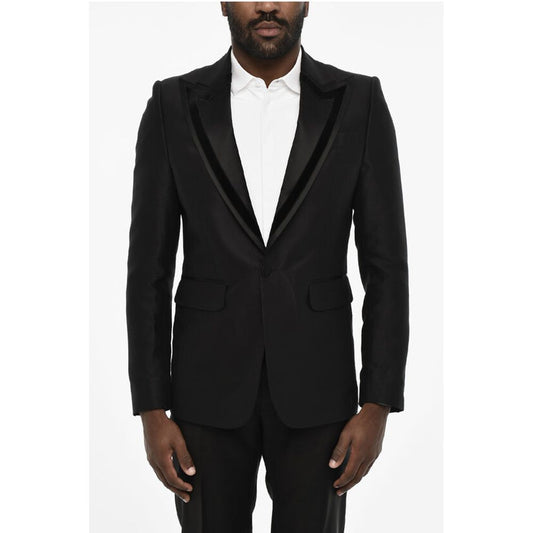 wool and silk side vents peak lapel 1-button blazer