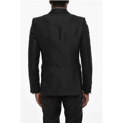 wool and silk side vents peak lapel 1-button blazer
