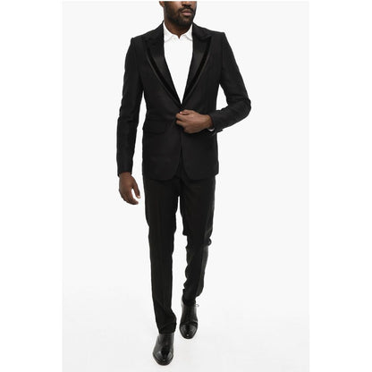 wool and silk side vents peak lapel 1-button blazer