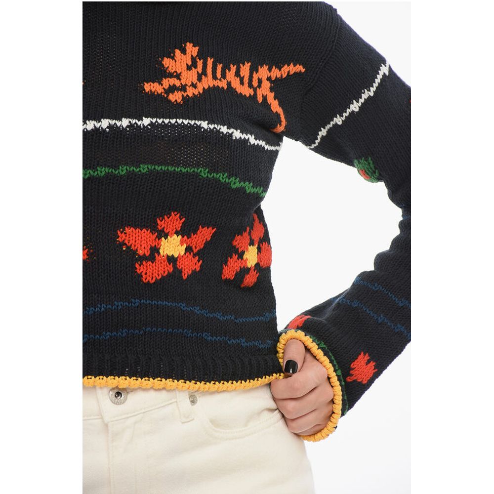 Jacquard Cotton Blend Crop Sweater