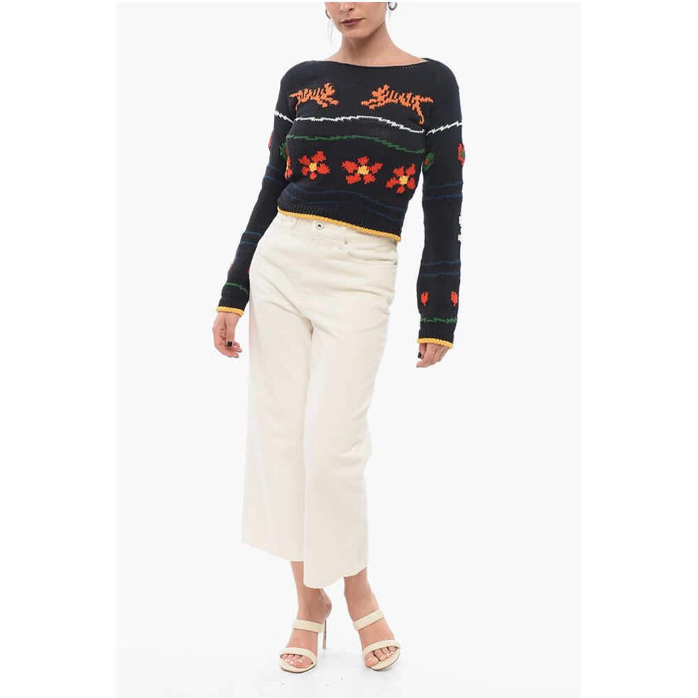 Jacquard Cotton Blend Crop Sweater