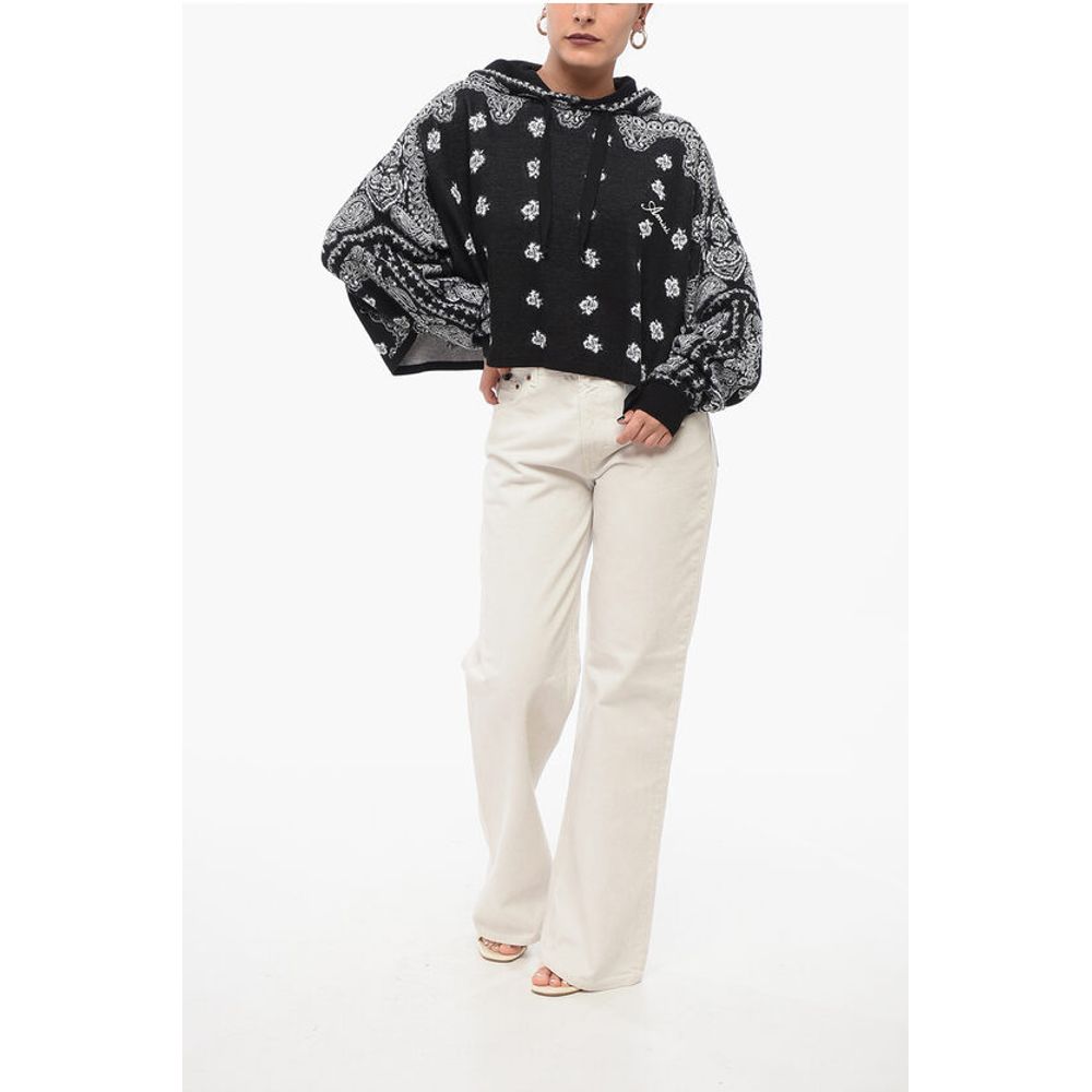 Paisley Patterned Cropped Fit Hoodie