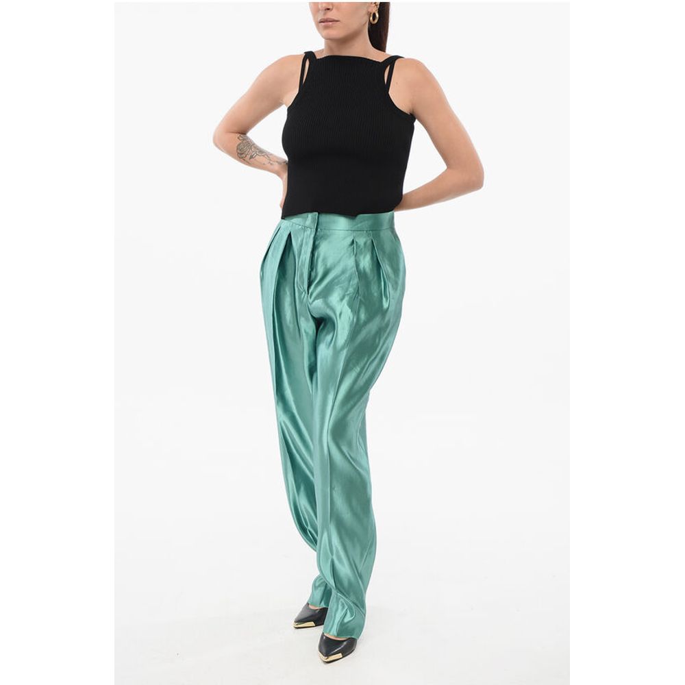 Linen and Silk Blended Pants with Pleats