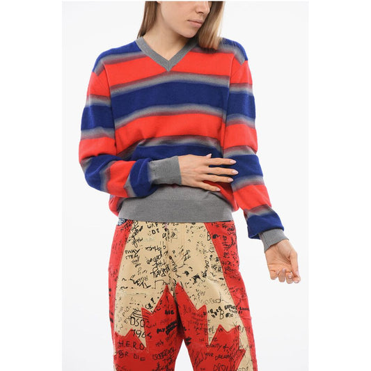 Balanced Stripe Wool Blend Sweater with V Neck