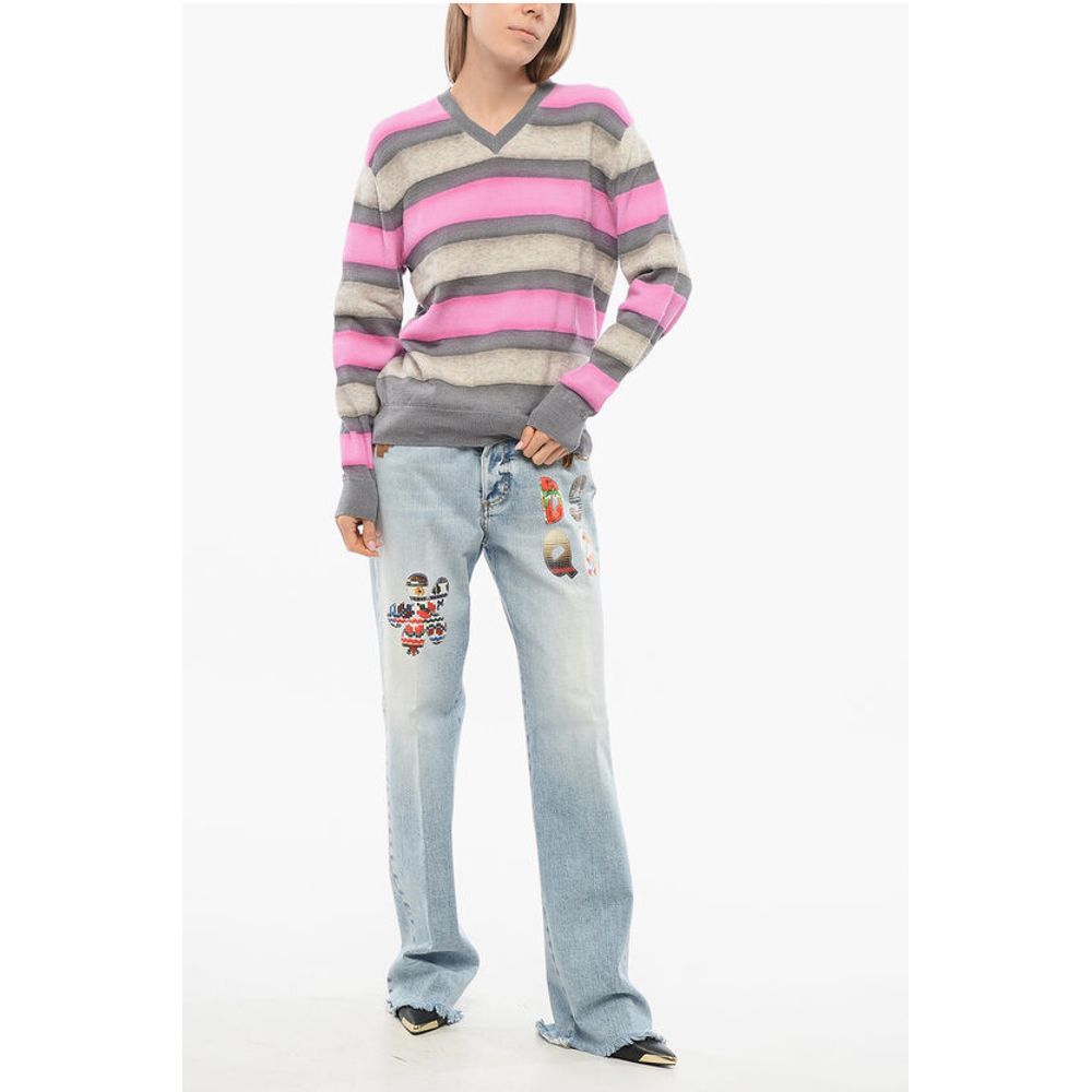 Balanced Stripe Wool Blend Sweater with V Neck