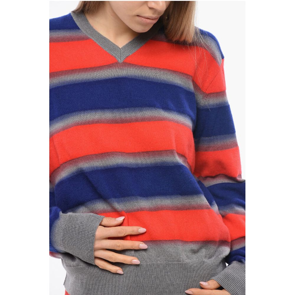 Balanced Stripe Wool Blend Sweater with V Neck