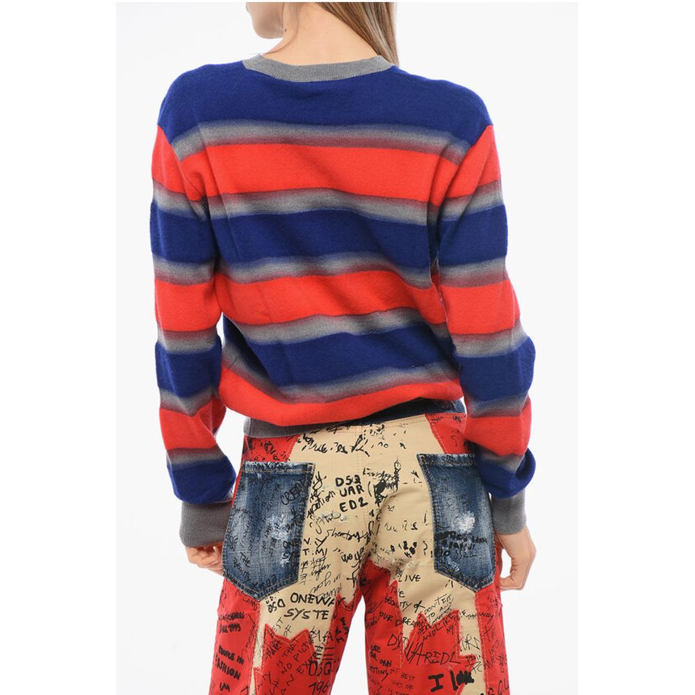 Balanced Stripe Wool Blend Sweater with V Neck