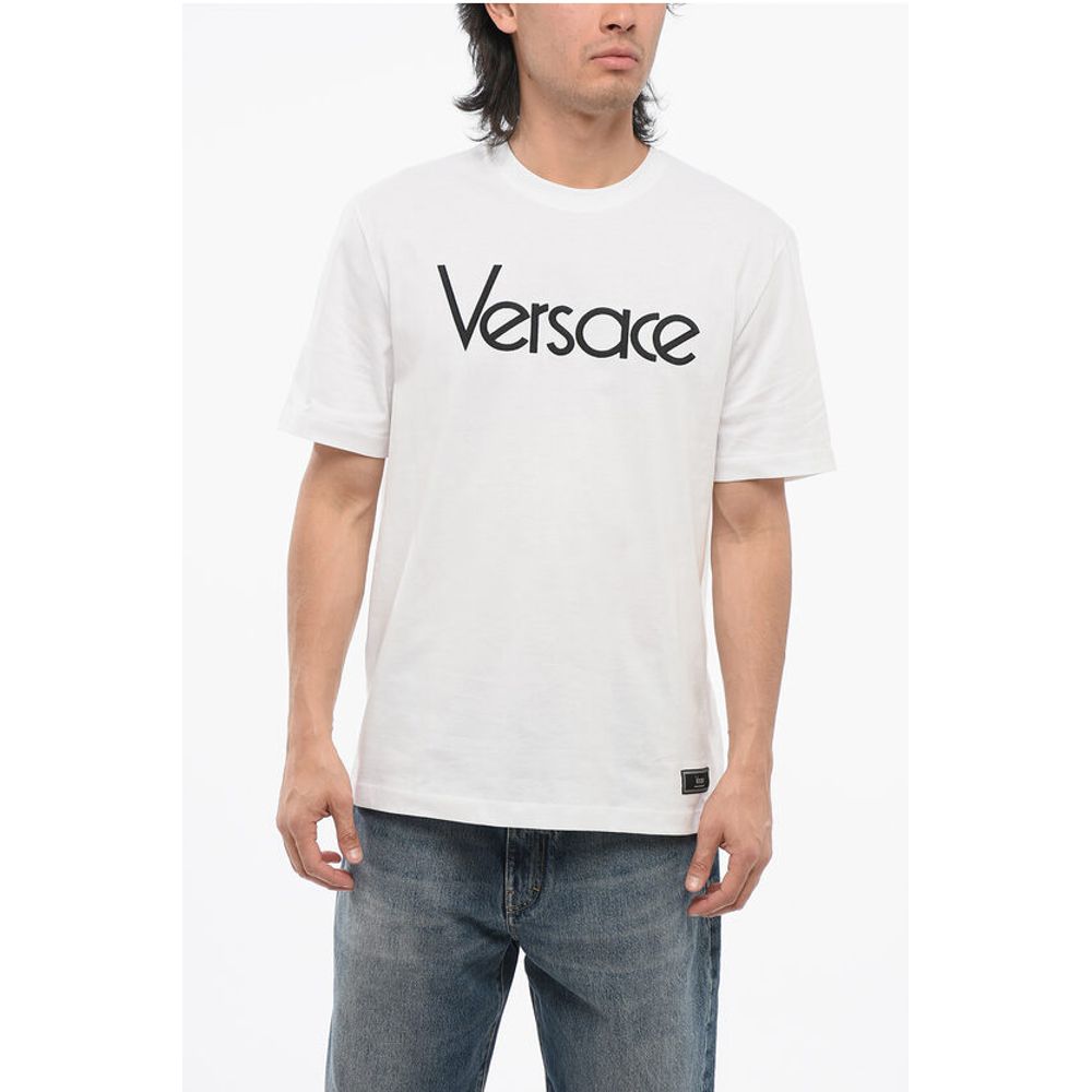 Crew Neck Cotton T-Shirt with Embroidered Logo