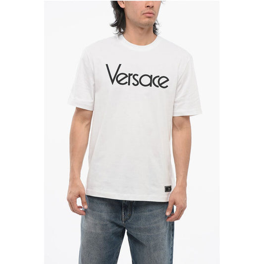 Crew Neck Cotton T-Shirt with Embroidered Logo