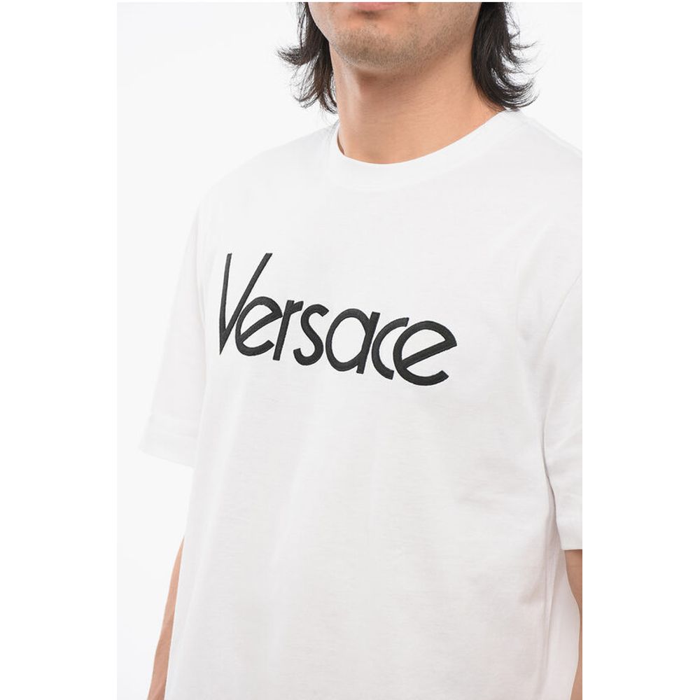 Crew Neck Cotton T-Shirt with Embroidered Logo