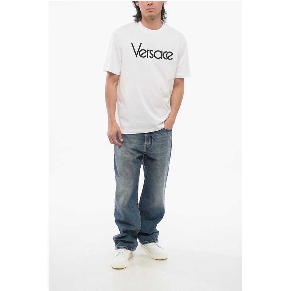 Crew Neck Cotton T-Shirt with Embroidered Logo