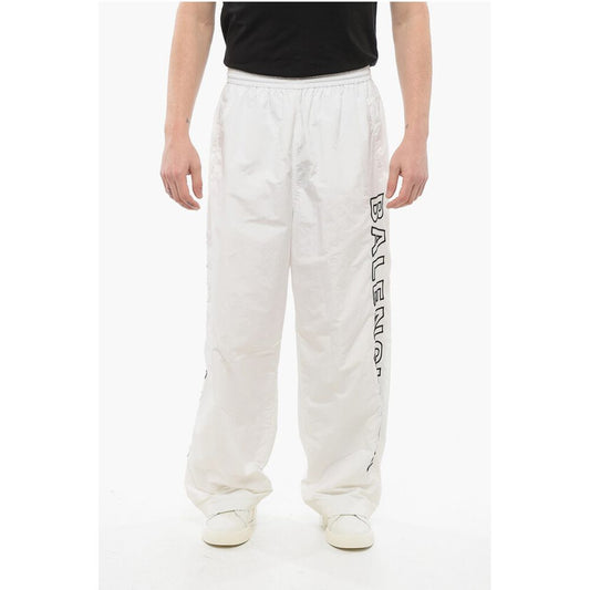 Elastic Waistbanded Wide Leg Pants with Embroidered Logo