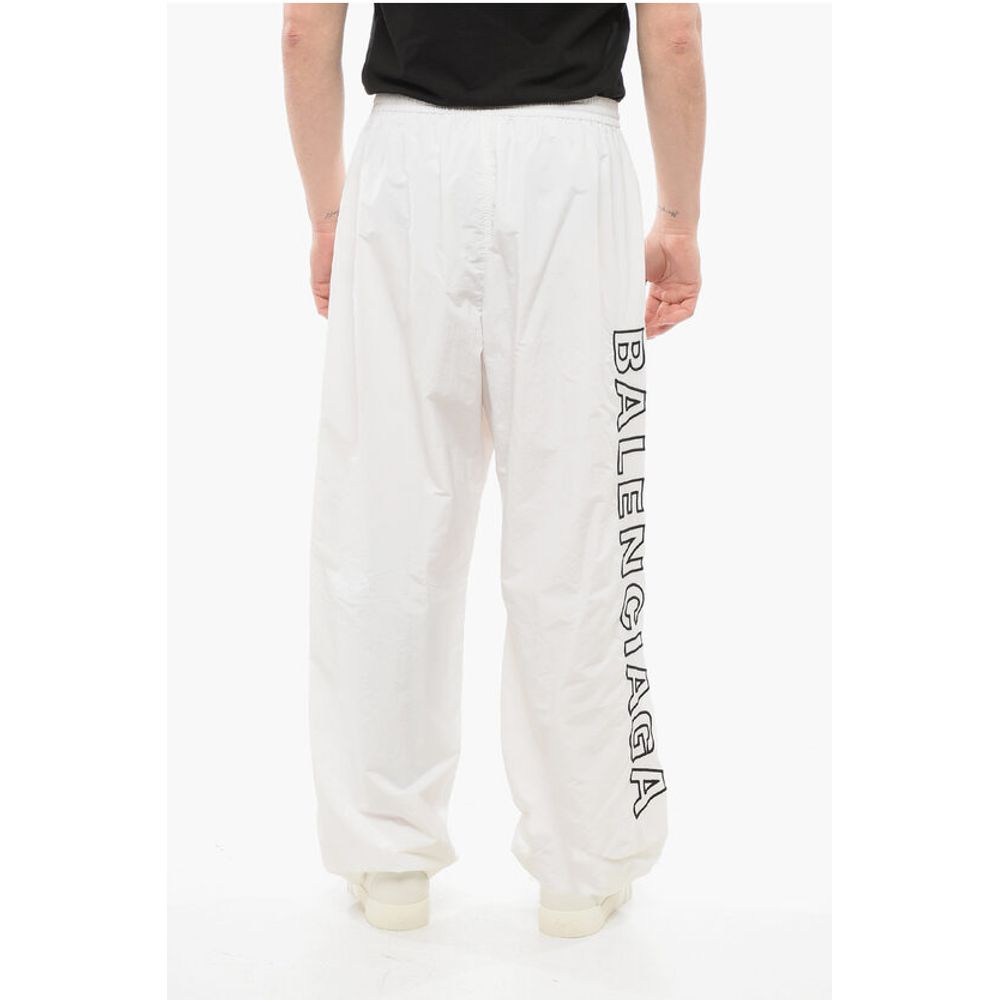 Elastic Waistbanded Wide Leg Pants with Embroidered Logo