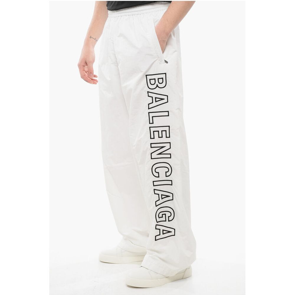 Elastic Waistbanded Wide Leg Pants with Embroidered Logo