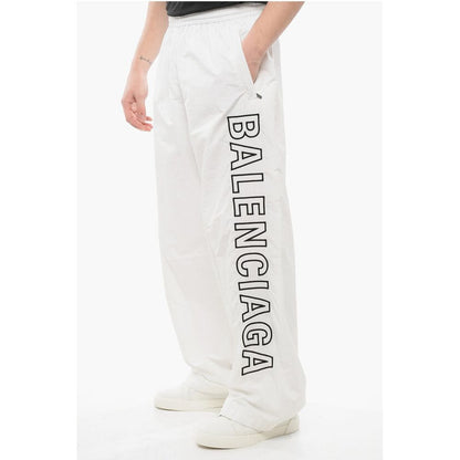 Elastic Waistbanded Wide Leg Pants with Embroidered Logo