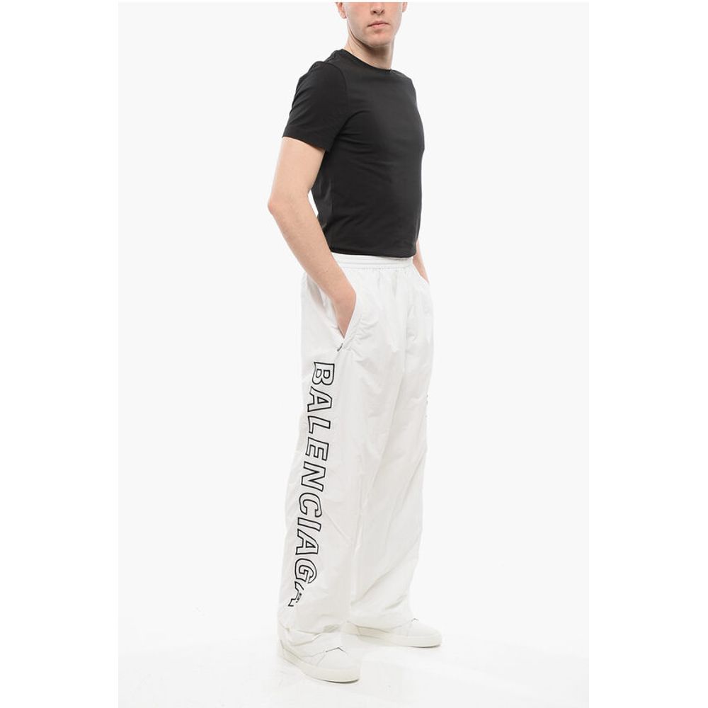 Elastic Waistbanded Wide Leg Pants with Embroidered Logo