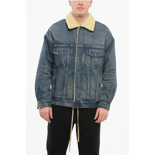 Shearling Lined Denim Jacket with Rhinestoned Fringes