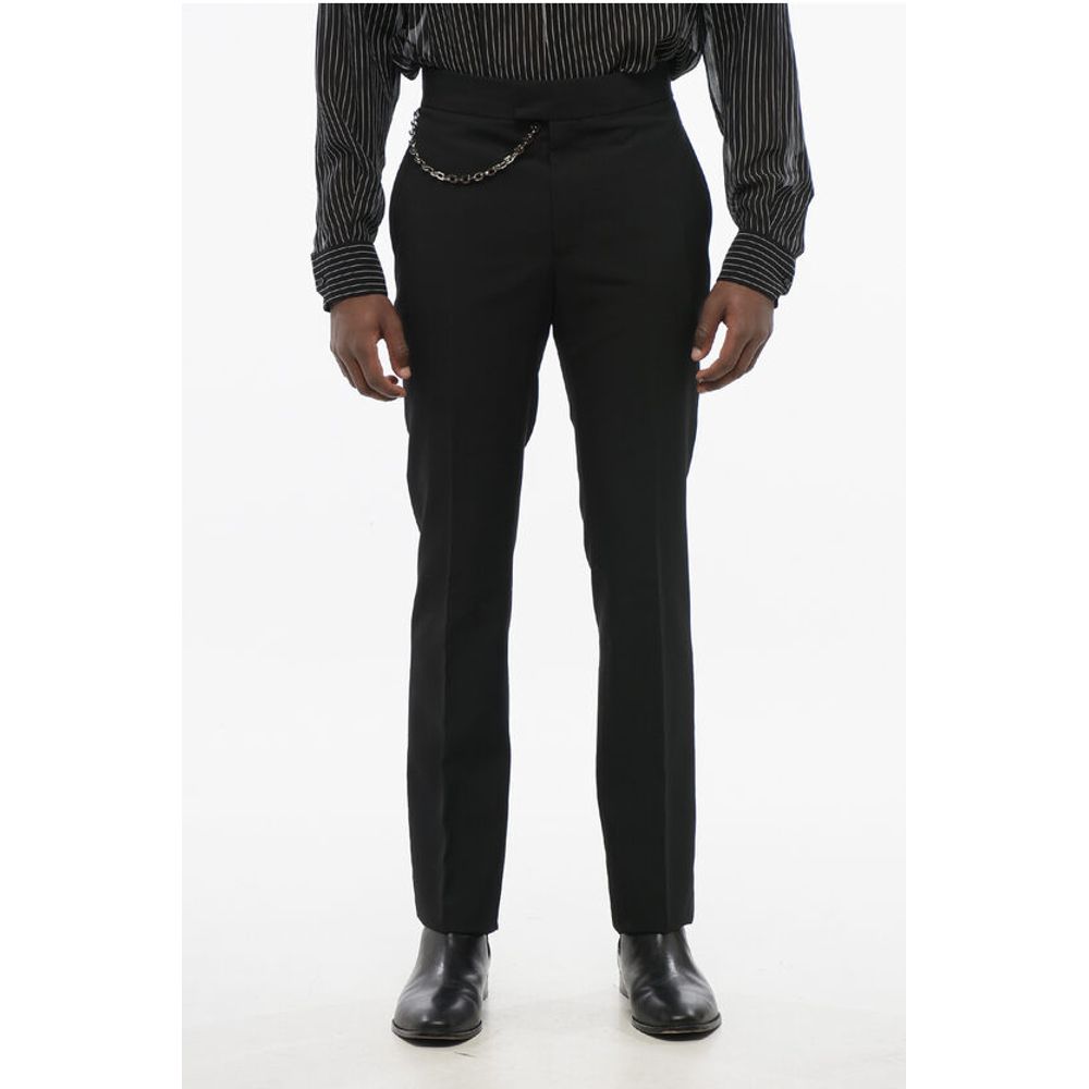 4-Pocketed Virgin Wool Pants with Chain Detail