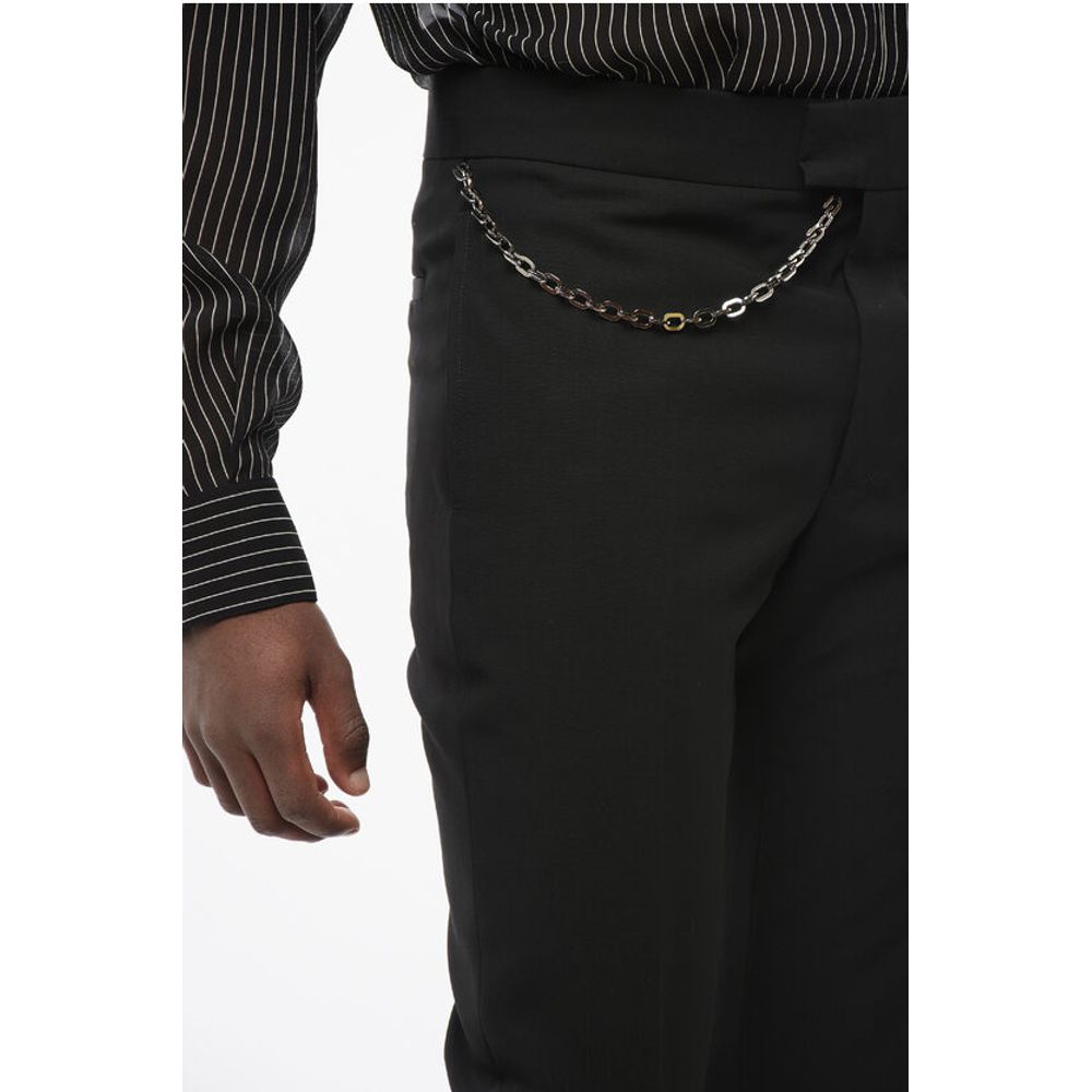 4-Pocketed Virgin Wool Pants with Chain Detail