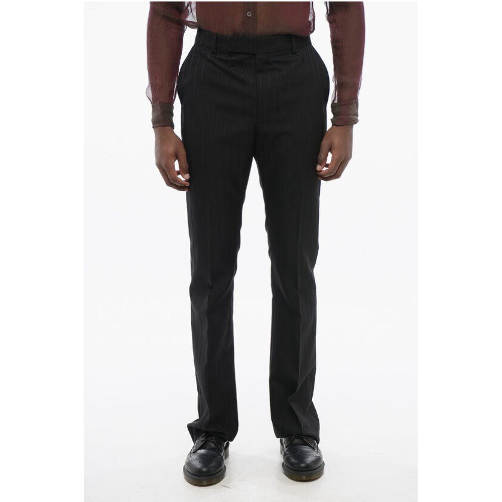 Pinstriped Wool Pants with Hidden Fastening