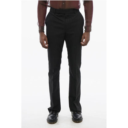 Pinstriped Wool Pants with Hidden Fastening