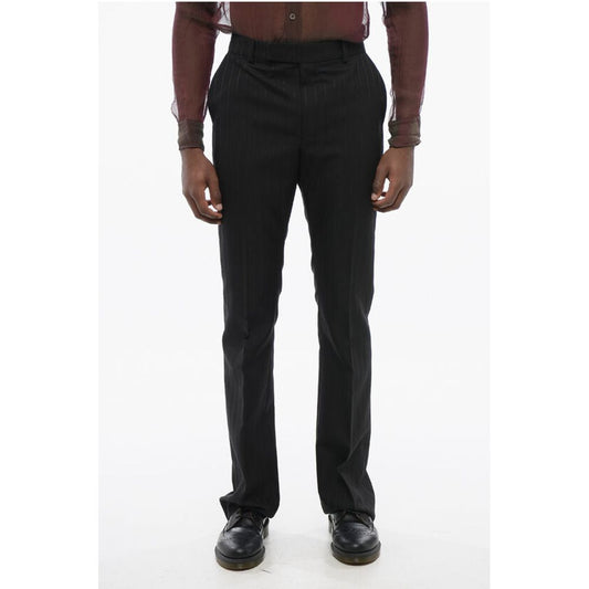 Pinstriped Wool Pants with Hidden Fastening