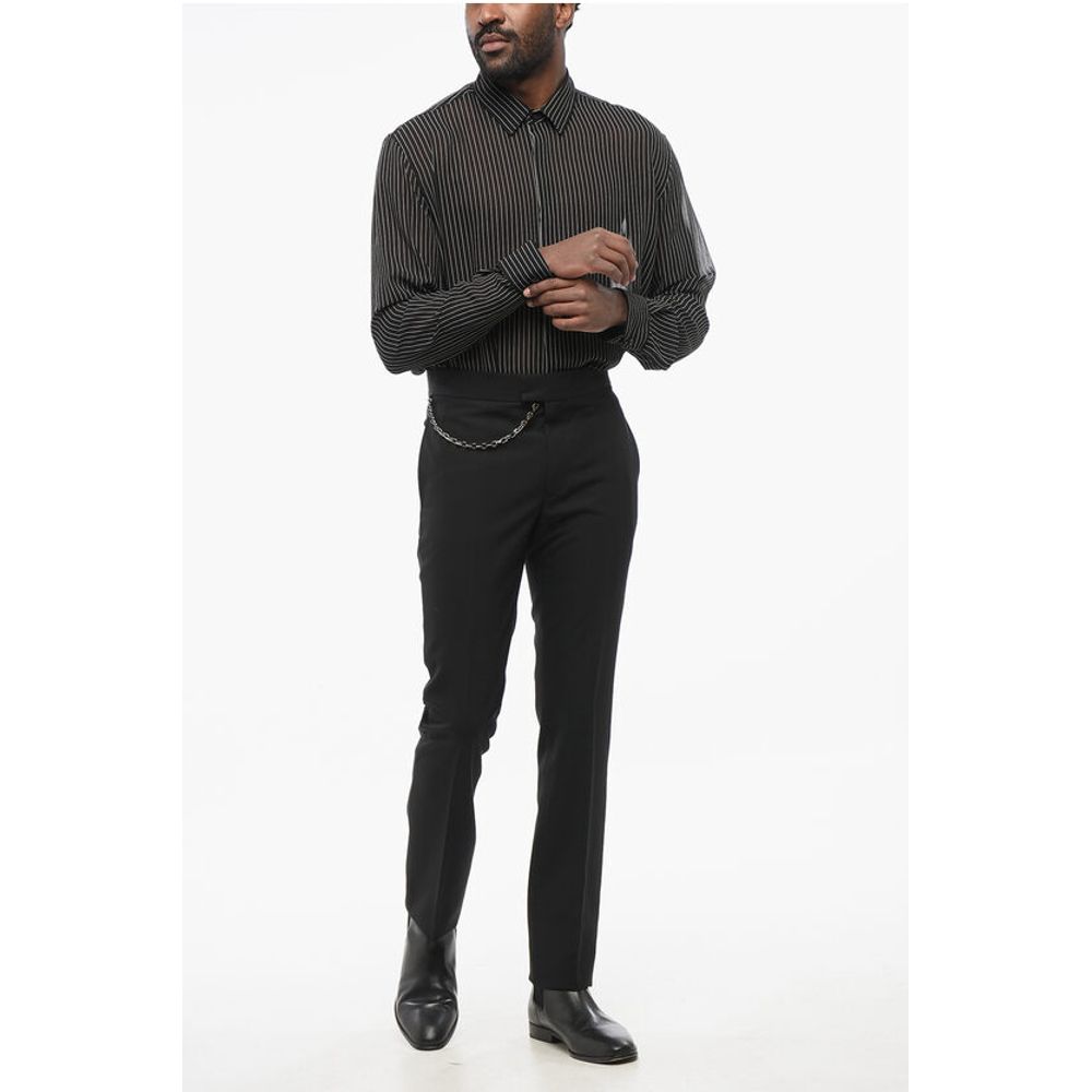 4-Pocketed Virgin Wool Pants with Chain Detail