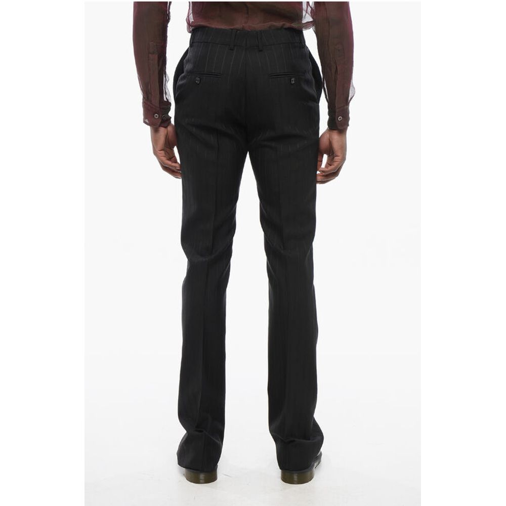 Pinstriped Wool Pants with Hidden Fastening