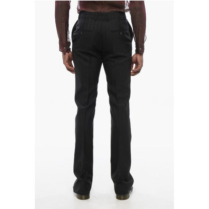 Pinstriped Wool Pants with Hidden Fastening