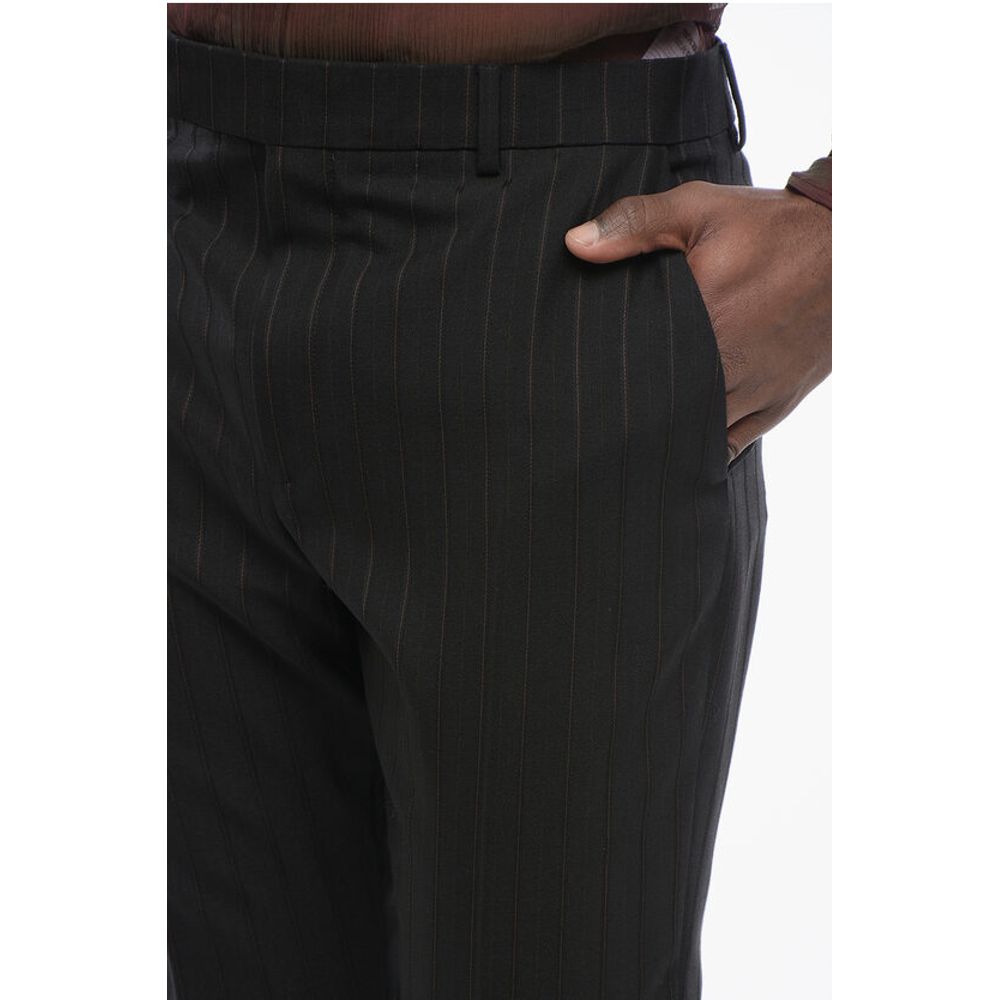 Pinstriped Wool Pants with Hidden Fastening