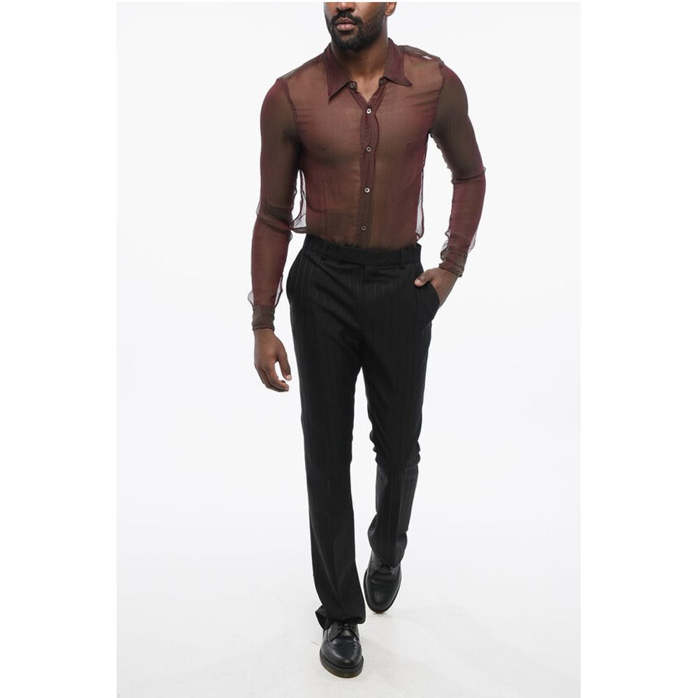 Pinstriped Wool Pants with Hidden Fastening