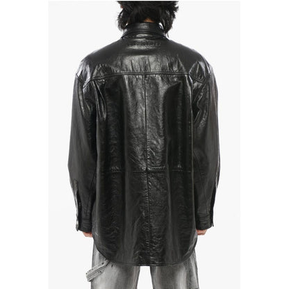 Brushed Leather Overshirt with Flush Pockets