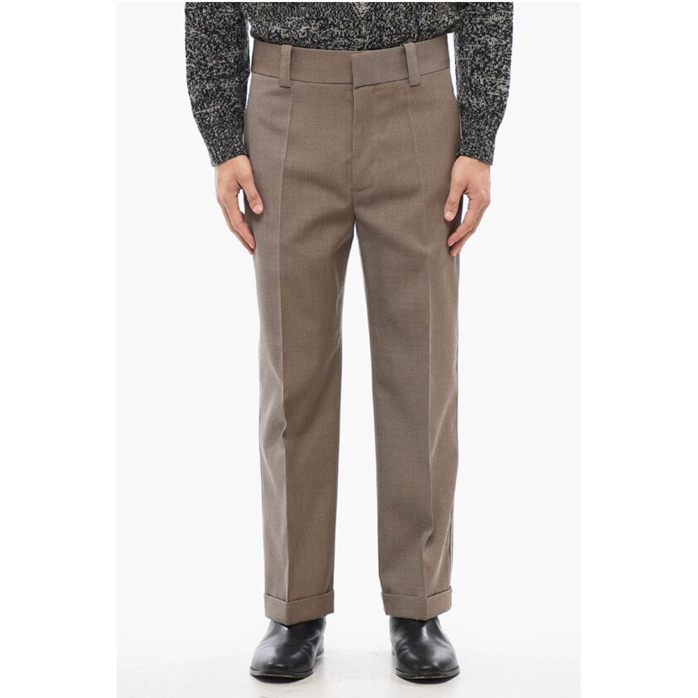 Twill Wool Straight Fit Pants with Front Pleat