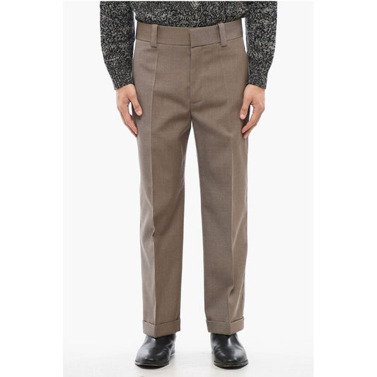 Twill Wool Straight Fit Pants with Front Pleat